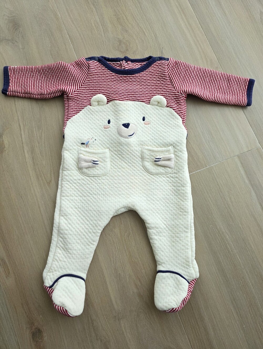 Sergent Major Baby Bear Velour Footie Outfit Nautical Red White 6M